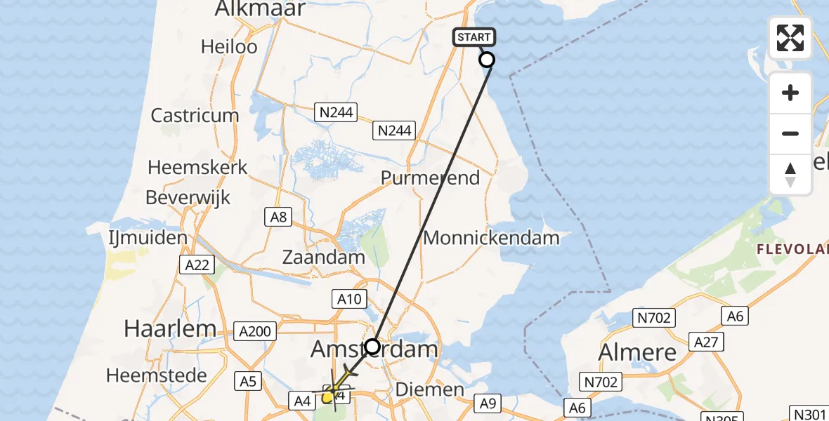 Routekaart van de vlucht: Politieheli naar Amsterdam, Haven Schardam