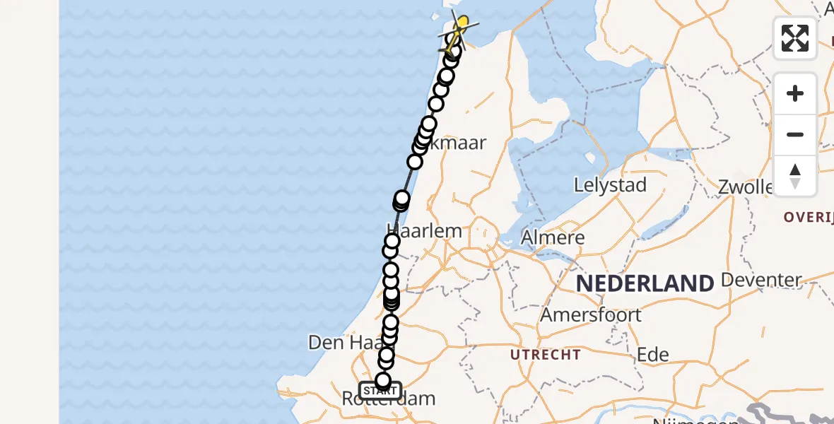 Routekaart van de vlucht: Kustwachthelikopter naar Vliegveld De Kooy, Landscheiding