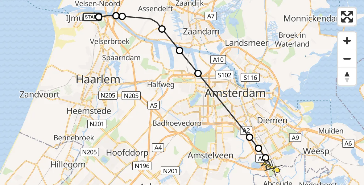 Routekaart van de vlucht: Lifeliner 1 naar Academisch Medisch Centrum (AMC), Driehuizerkerkweg