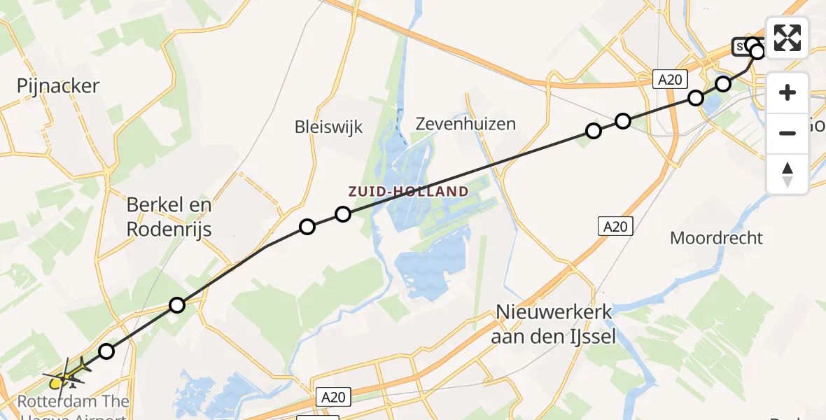 Routekaart van de vlucht: Lifeliner 2 naar Rotterdam The Hague Airport, Wilhelminakade