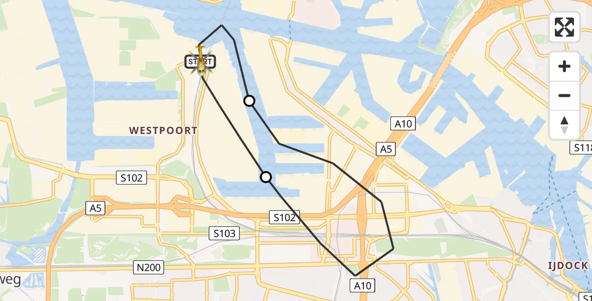Routekaart van de vlucht: Lifeliner 1 naar Amsterdam Heliport, Corsicaweg