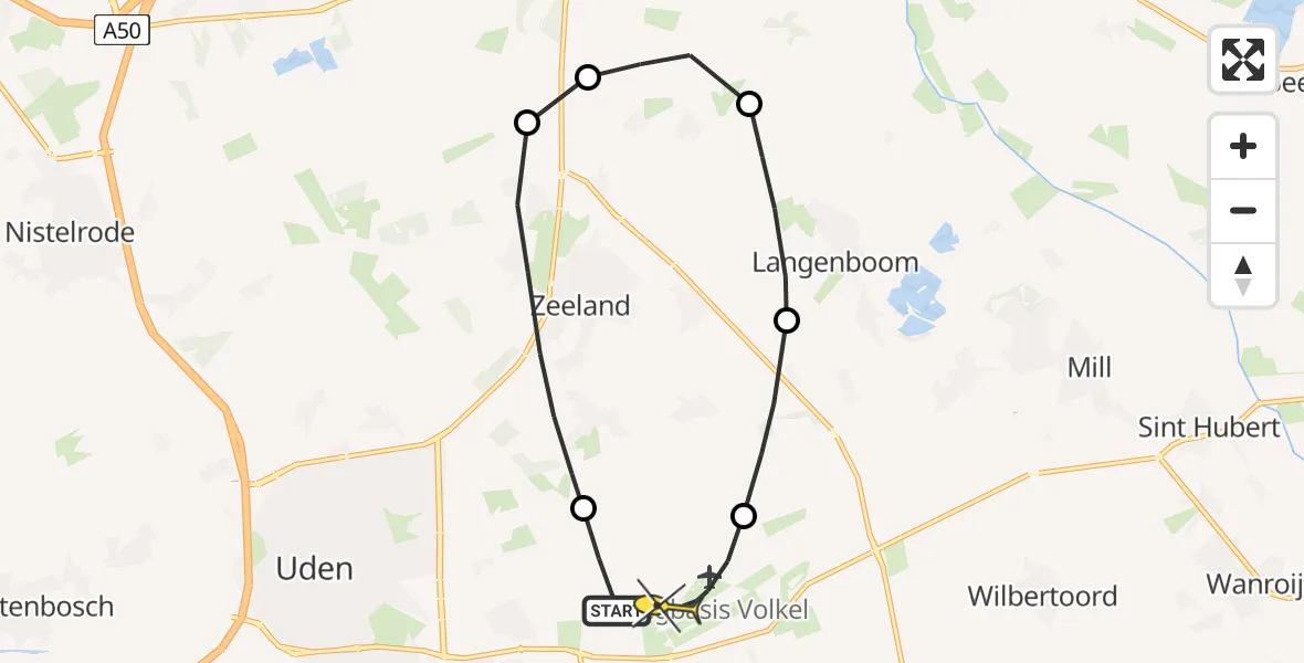 Routekaart van de vlucht: Lifeliner 3 naar Vliegbasis Volkel, Boekelsedijk