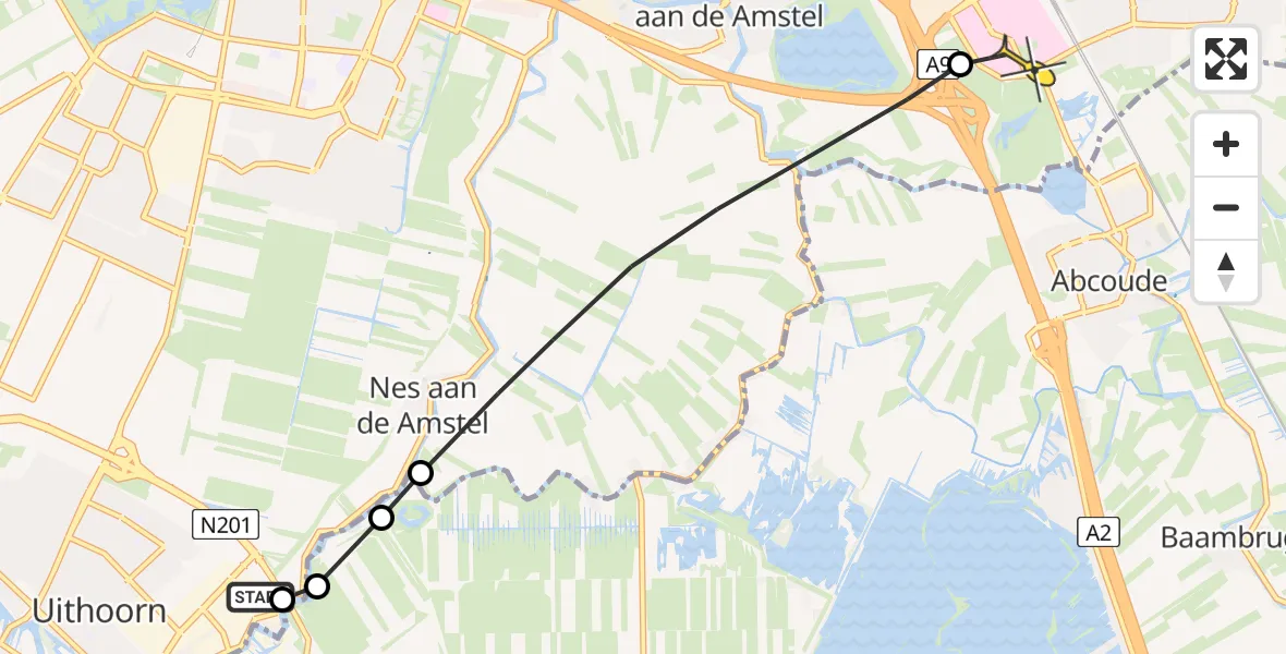 Routekaart van de vlucht: Lifeliner 1 naar Academisch Medisch Centrum (AMC), Nessersluis