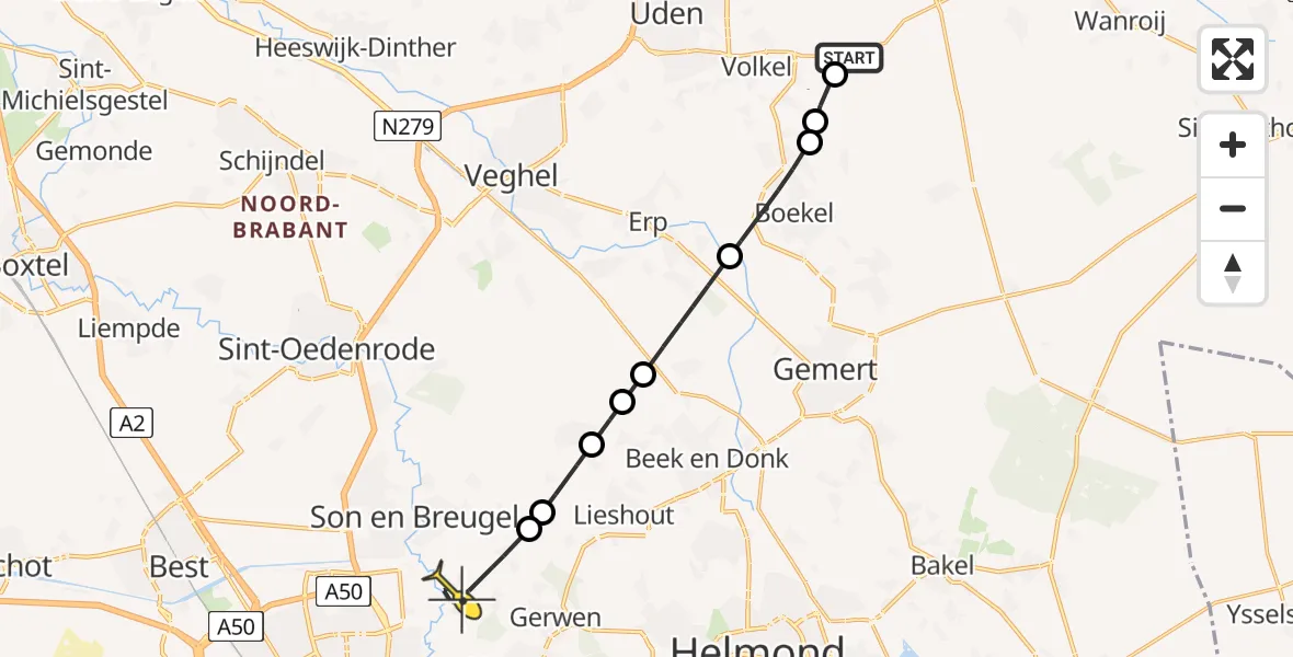 Routekaart van de vlucht: Lifeliner 3 naar Nuenen, Oosterheidestraat