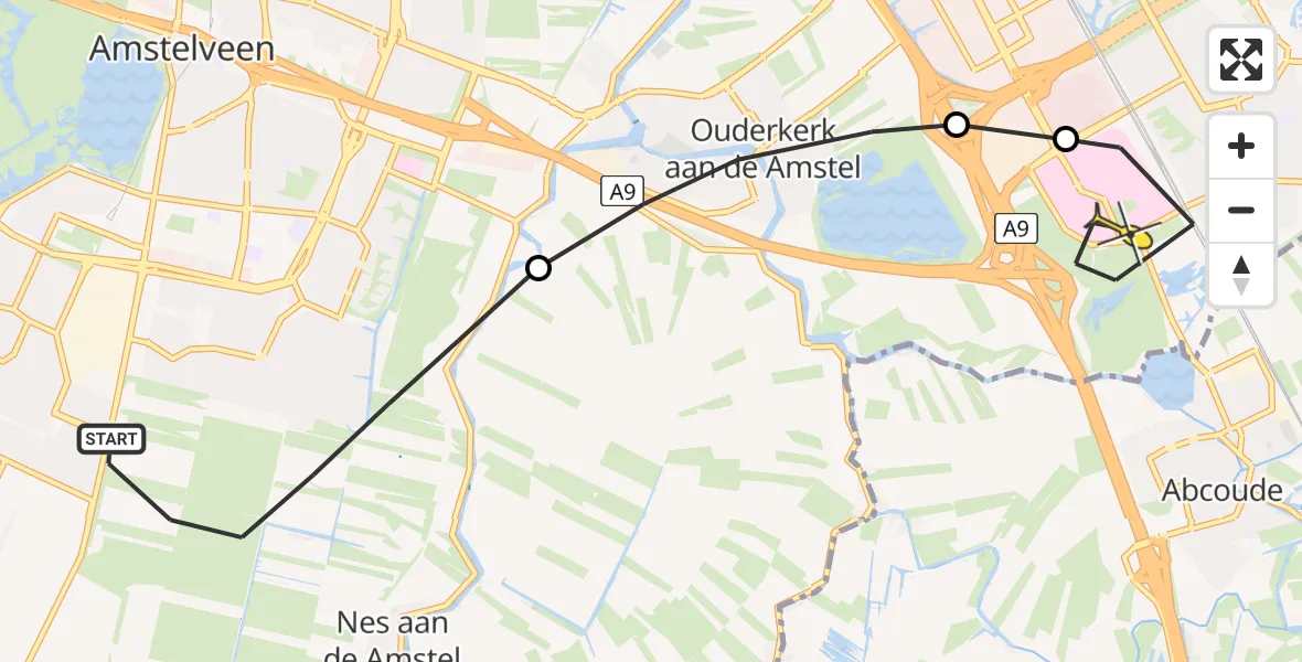 Routekaart van de vlucht: Lifeliner 1 naar Academisch Medisch Centrum (AMC), Middenweg Bovenkerker Polder