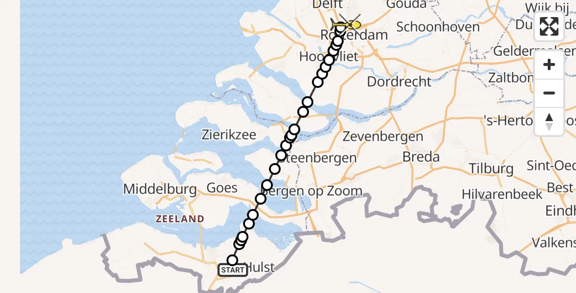 Routekaart van de vlucht: Lifeliner 2 naar Rotterdam The Hague Airport, Bosdreef