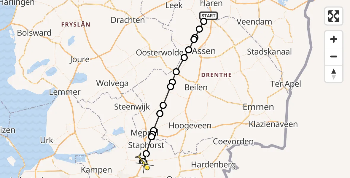 Routekaart van de vlucht: Lifeliner 4 naar Zwolle, Moespot