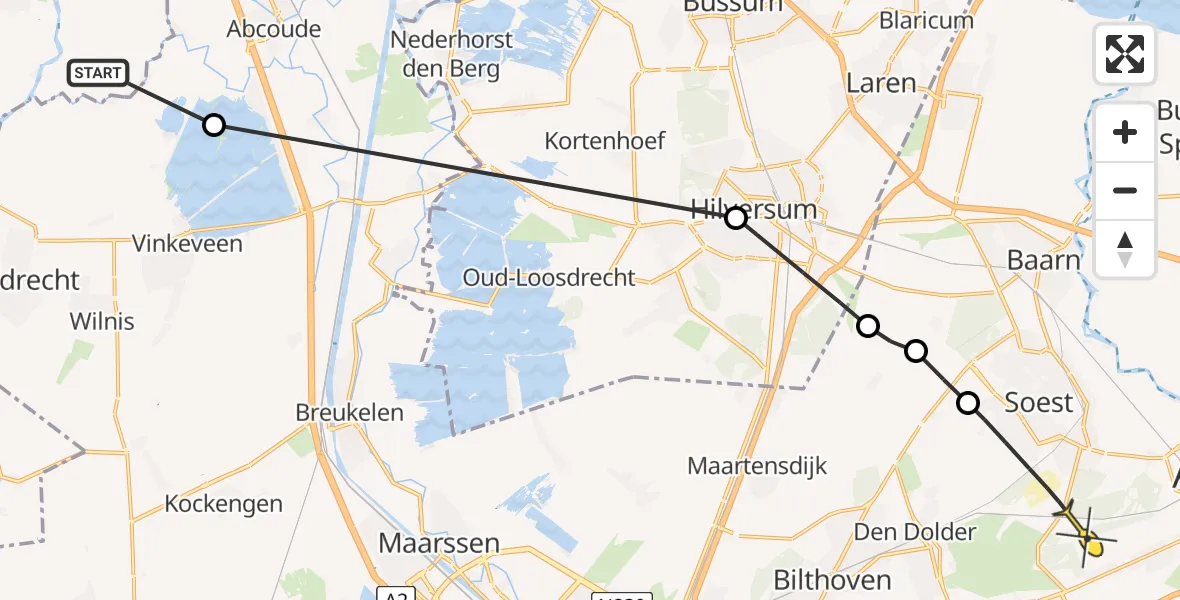 Routekaart van de vlucht: Politieheli naar Soest, Zandeiland negen