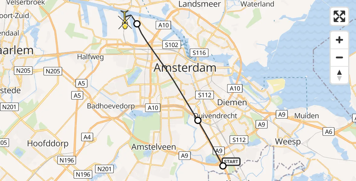 Routekaart van de vlucht: Lifeliner 1 naar Amsterdam Heliport, Hogendijk