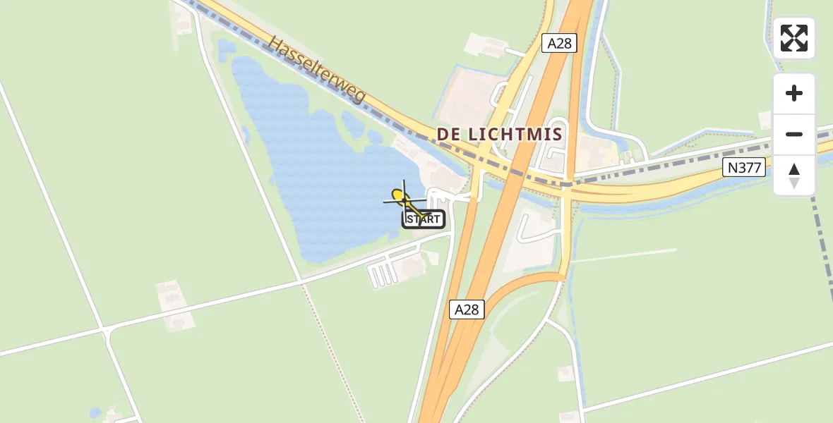 Routekaart van de vlucht: Traumaheli naar Zwolle, Lichtmisweg