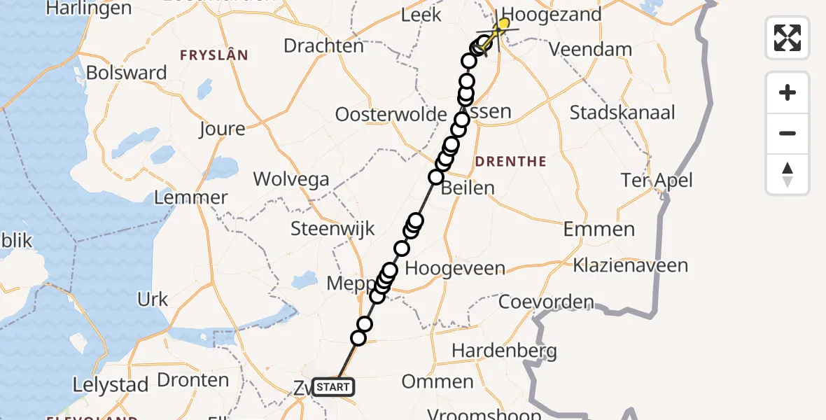 Routekaart van de vlucht: Lifeliner 4 naar Groningen Airport Eelde, Oleanderlaan