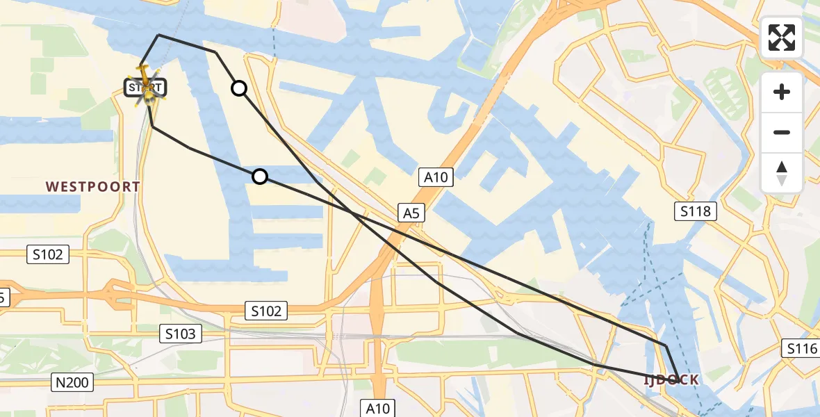 Vluchtroute Traumahelikopter van Amsterdam Heliport naar Amsterdam Heliport
