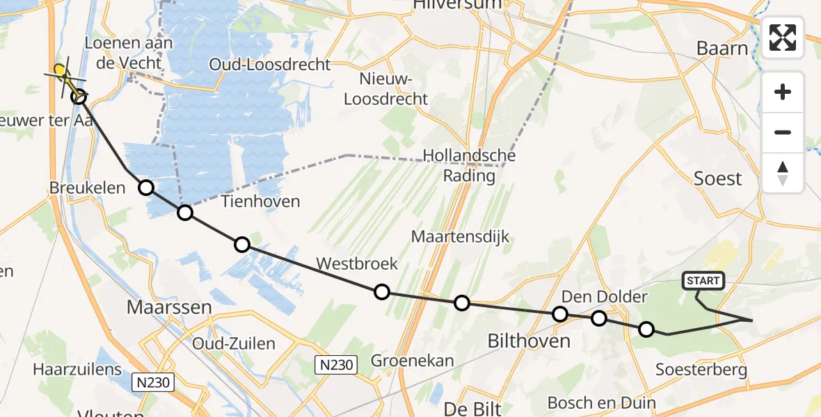 Routekaart van de vlucht: Politieheli naar Nieuwersluis, Landgoed de Paltz