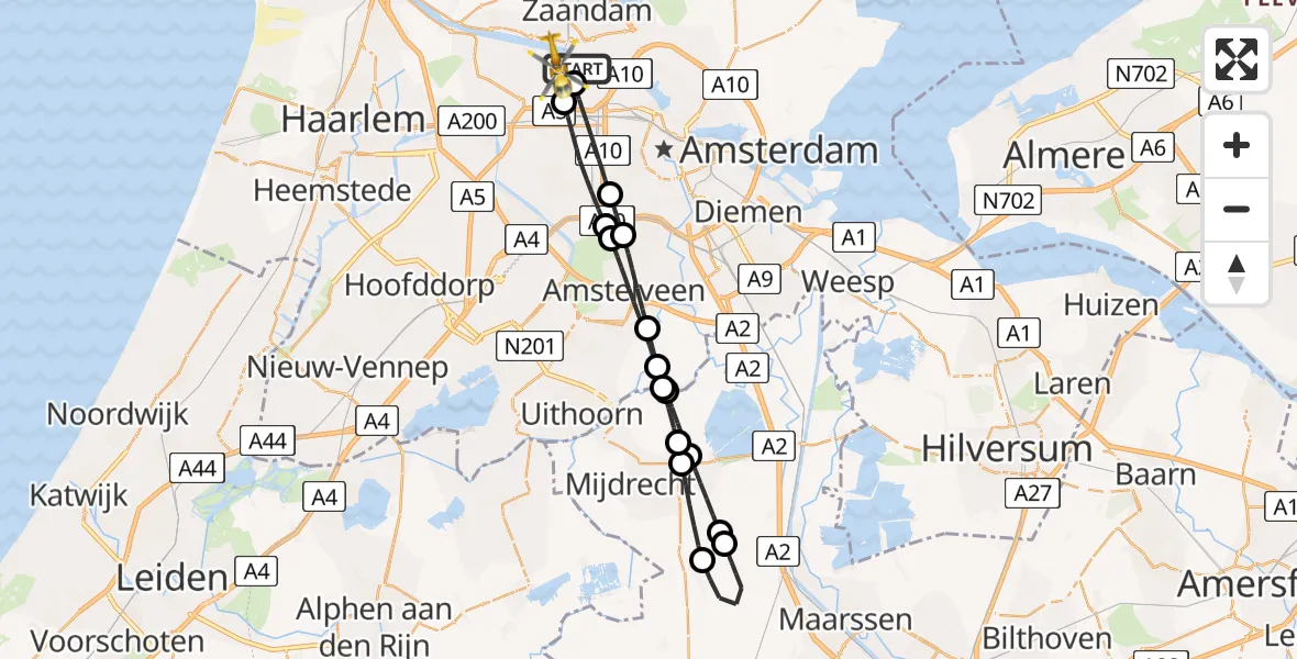Routekaart van de vlucht: Lifeliner 1 naar Amsterdam Heliport, Hornweg