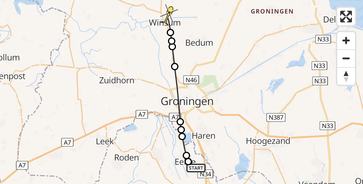 Routekaart van de vlucht: Lifeliner 4 naar Winsum, Eskampenweg