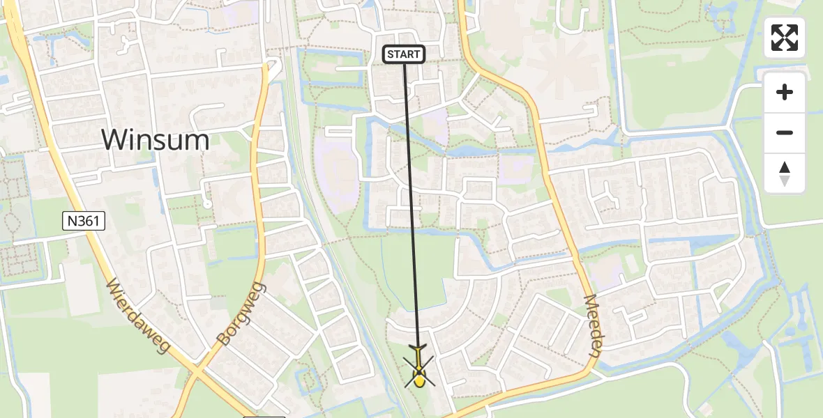 Routekaart van de vlucht: Traumaheli naar Winsum, Gouw