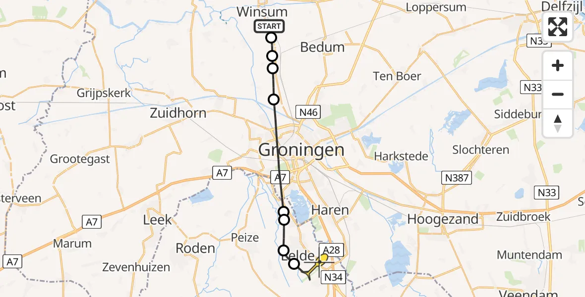 Routekaart van de vlucht: Lifeliner 4 naar Groningen Airport Eelde, Provincialeweg