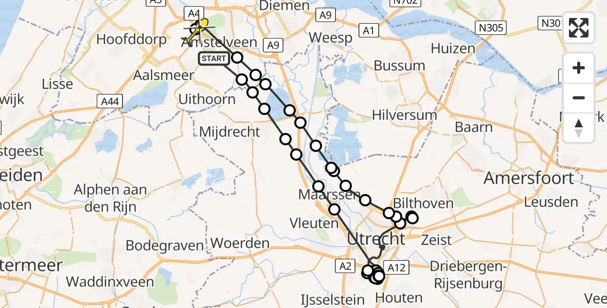 Routekaart van de vlucht: Politieheli naar Schiphol, De Weteringsbrugmolen