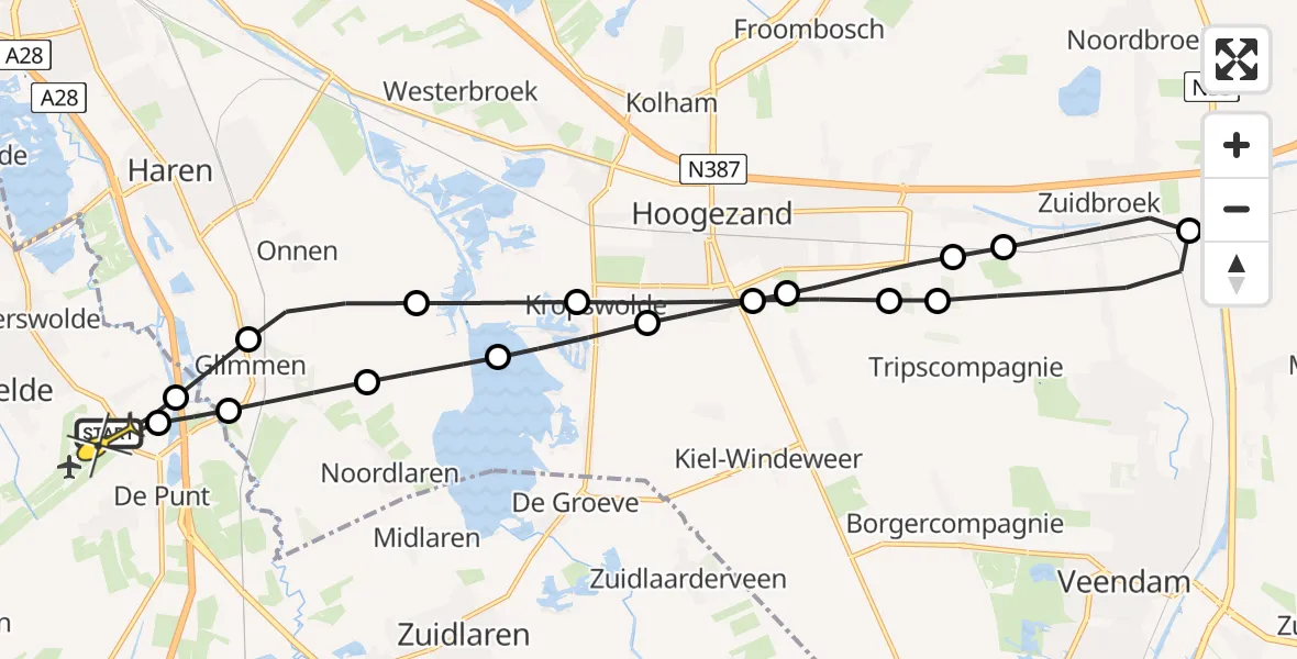 Routekaart van de vlucht: Lifeliner 4 naar Groningen Airport Eelde, Punterweg