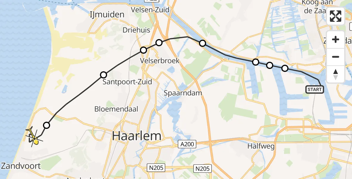 Routekaart van de vlucht: Lifeliner 1 naar Zandvoort, Grote Tocht