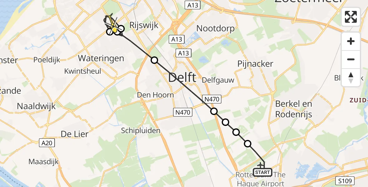 Routekaart van de vlucht: Lifeliner 2 naar Den Haag, A16 Rotterdam