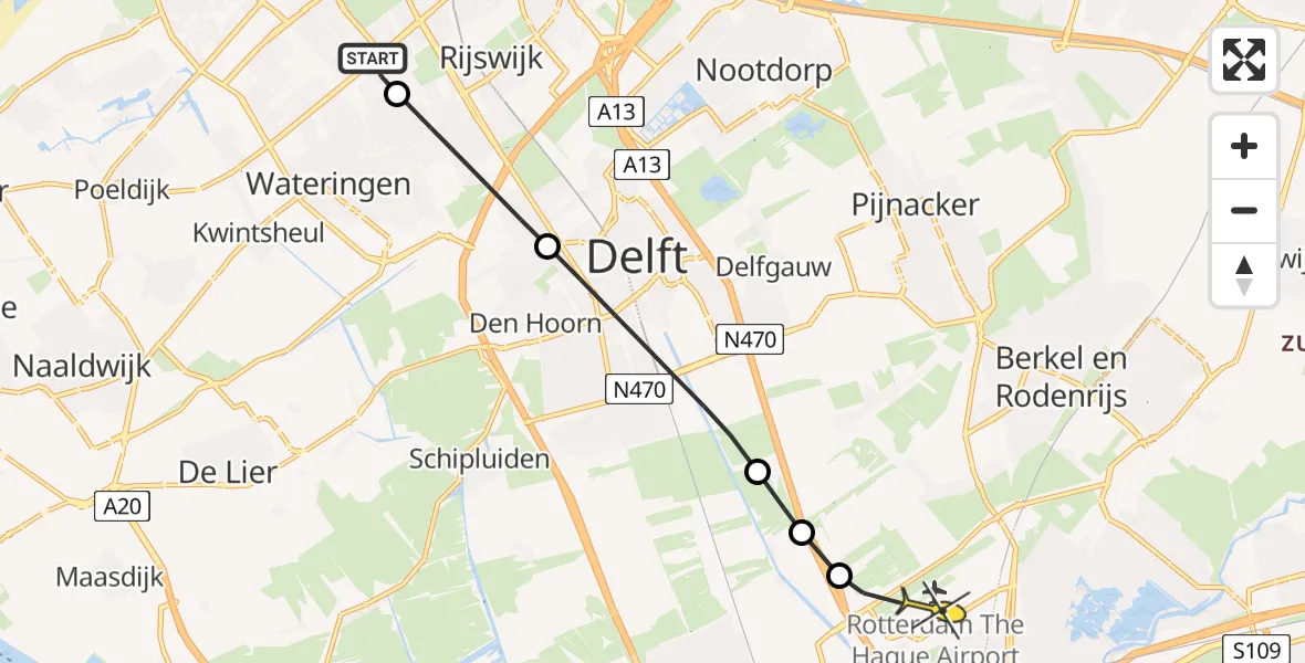 Routekaart van de vlucht: Lifeliner 2 naar Rotterdam The Hague Airport, Warande