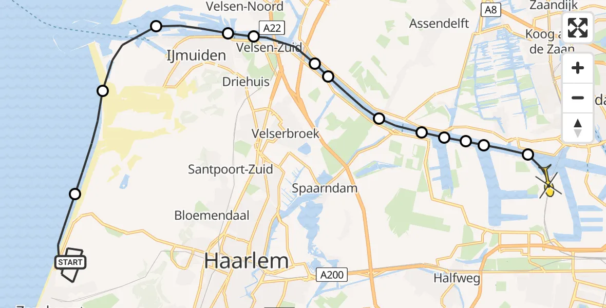 Routekaart van de vlucht: Lifeliner 1 naar Amsterdam Heliport, Vondellaan