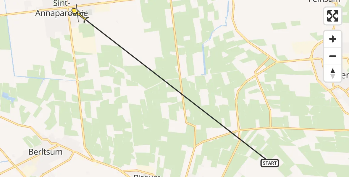 Routekaart van de vlucht: Ambulancehelikopter naar St.-Annaparochie, Hollandse Straat