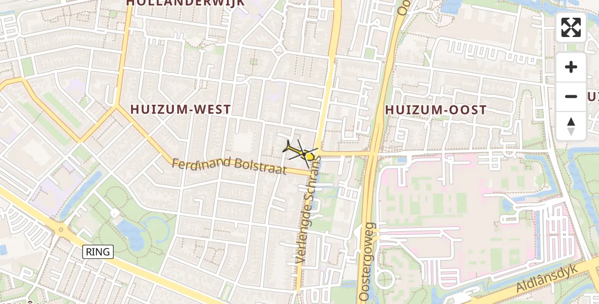 Vluchtroute Ambulancehelikopter van Leeuwarden naar Leeuwarden