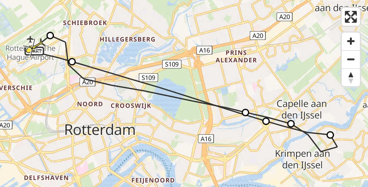 Routekaart van de vlucht: Lifeliner 2 naar Rotterdam The Hague Airport, Annie Romein-Verschoorhof
