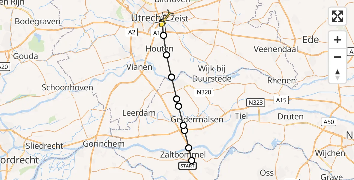 Routekaart van de vlucht: Lifeliner 3 naar Universitair Medisch Centrum Utrecht, Paul Meijering Stainless Steel