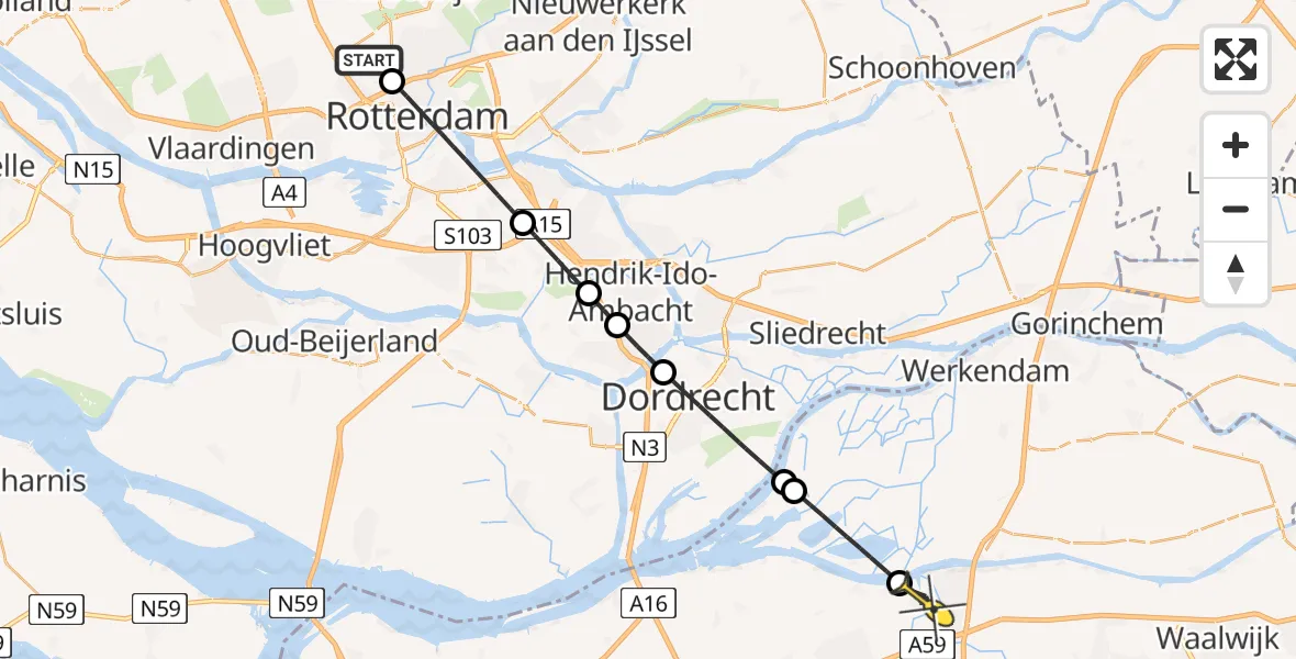 Routekaart van de vlucht: Lifeliner 2 naar Geertruidenberg, Albert Sabinhof