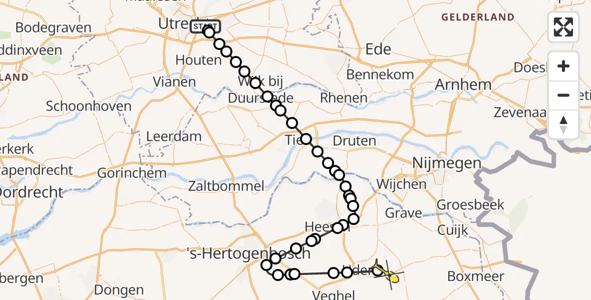 Routekaart van de vlucht: Lifeliner 3 naar Vliegbasis Volkel, Rijnsoever