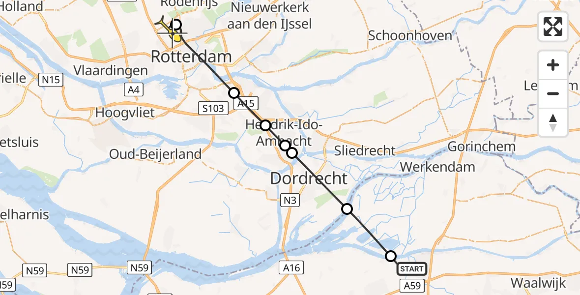 Routekaart van de vlucht: Lifeliner 2 naar Rotterdam The Hague Airport, Peuzelaar