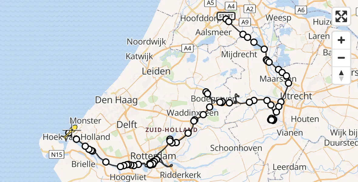 Routekaart van de vlucht: Politieheli naar Hoek van Holland, Van Weerden-Poelmanweg