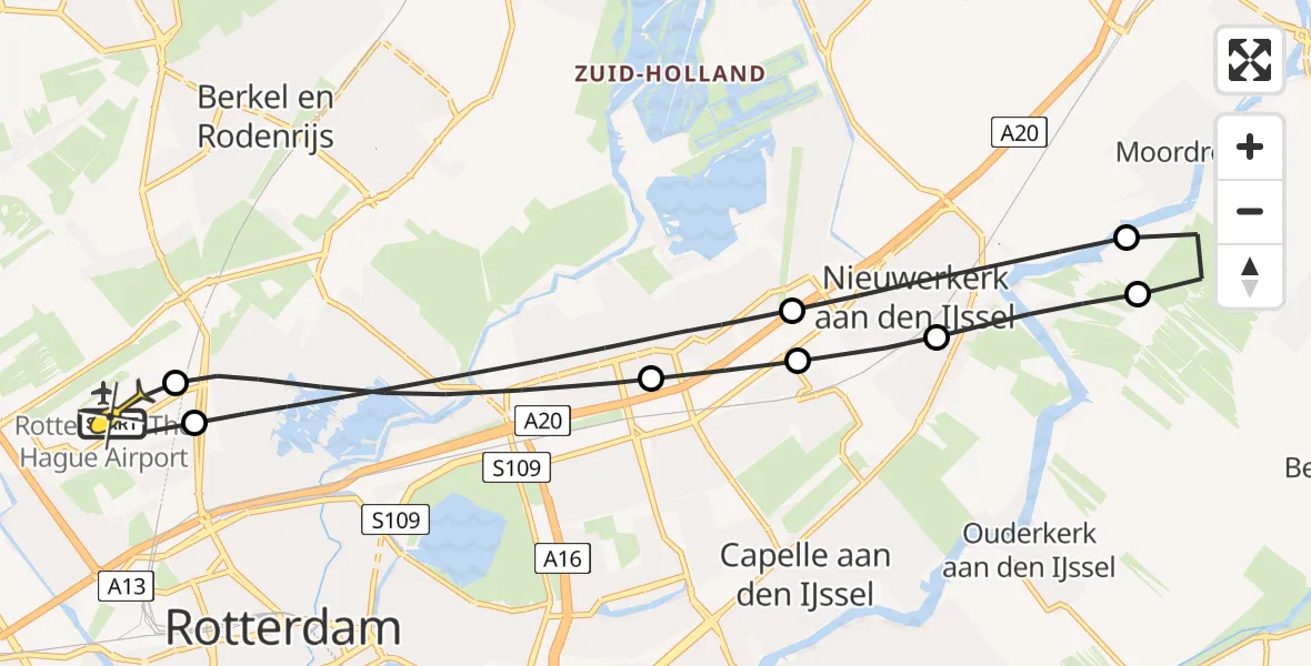 Routekaart van de vlucht: Lifeliner 2 naar Rotterdam The Hague Airport, G.K. van Hogendorpweg