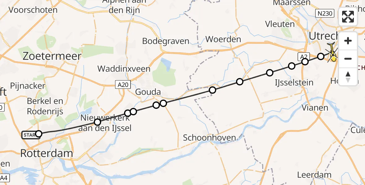 Routekaart van de vlucht: Lifeliner 2 naar Utrecht, G.K. van Hogendorpweg