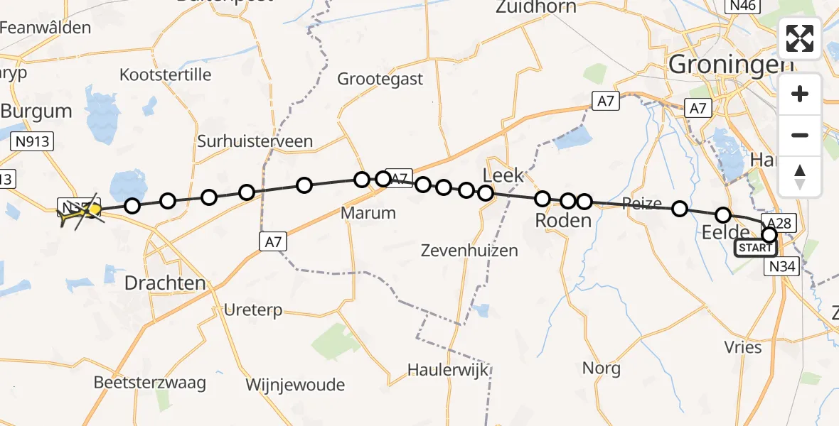 Routekaart van de vlucht: Lifeliner 4 naar Nijega, Oosterbroek