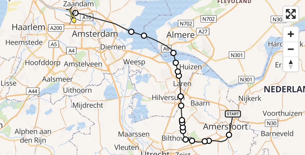 Routekaart van de vlucht: Lifeliner 1 naar Amsterdam Heliport, Algolweg