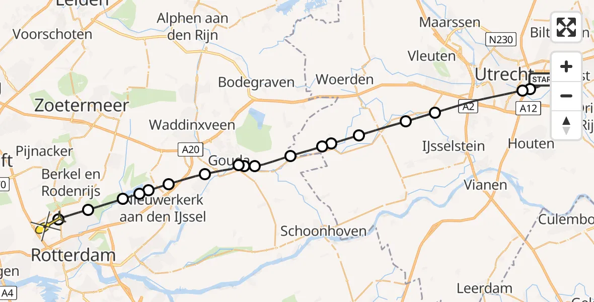 Routekaart van de vlucht: Lifeliner 2 naar Rotterdam The Hague Airport, Hoge Bospad