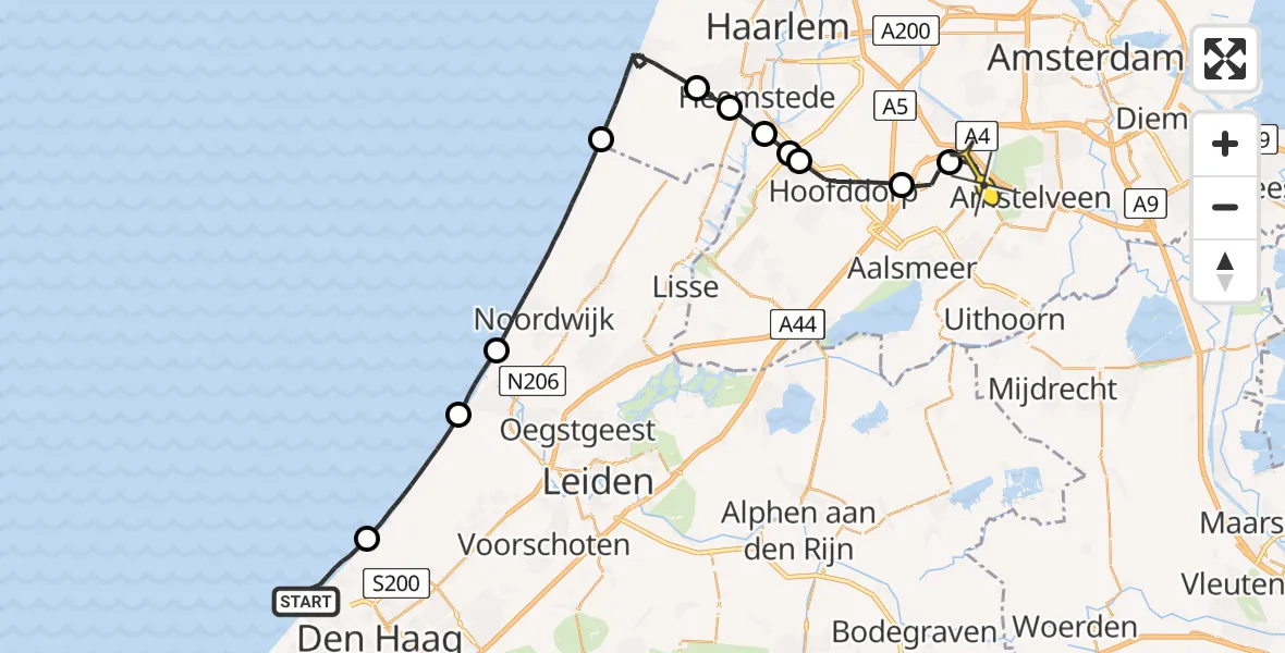 Routekaart van de vlucht: Politieheli naar Schiphol, Noorderstrand