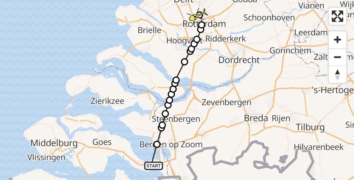 Routekaart van de vlucht: Lifeliner 3 naar Rotterdam The Hague Airport, Tweedeweg