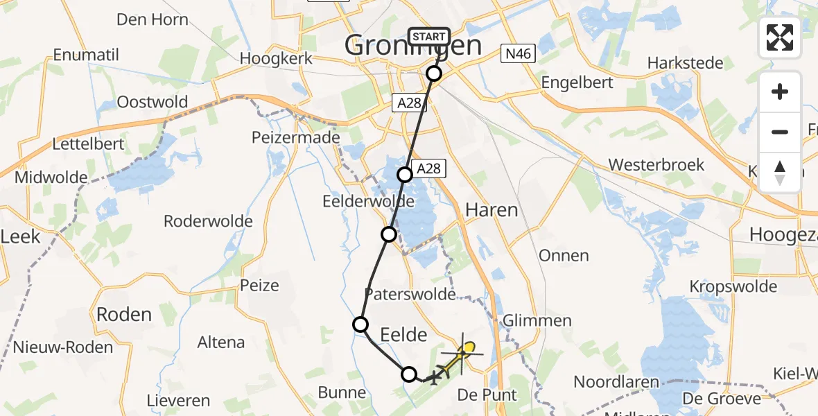 Routekaart van de vlucht: Lifeliner 4 naar Groningen Airport Eelde, Griffeweg