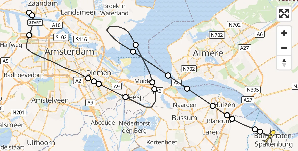 Routekaart van de vlucht: Lifeliner 1 naar Bunschoten-Spakenburg, Daalderweg