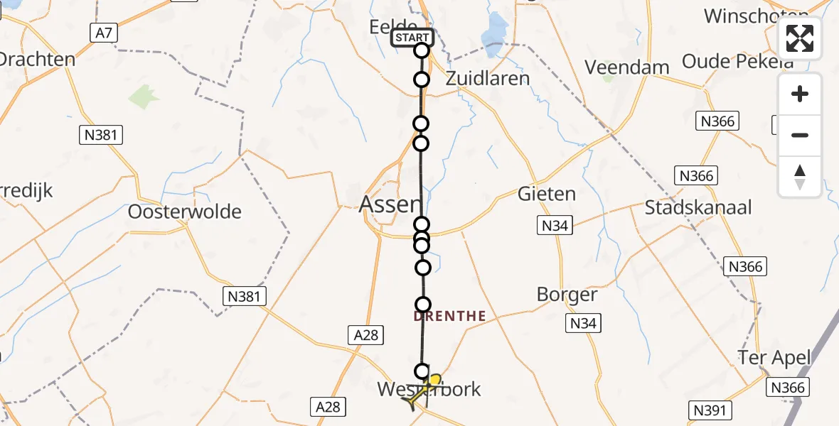 Routekaart van de vlucht: Lifeliner 4 naar Westerbork, Groningerstraat