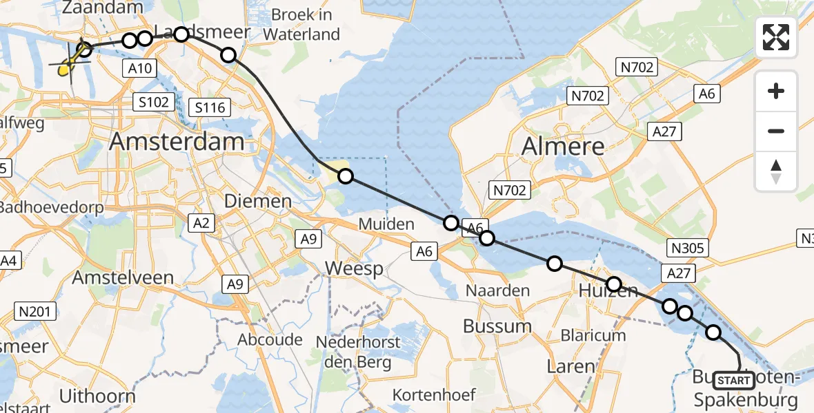 Routekaart van de vlucht: Lifeliner 1 naar Amsterdam Heliport, Westdijk