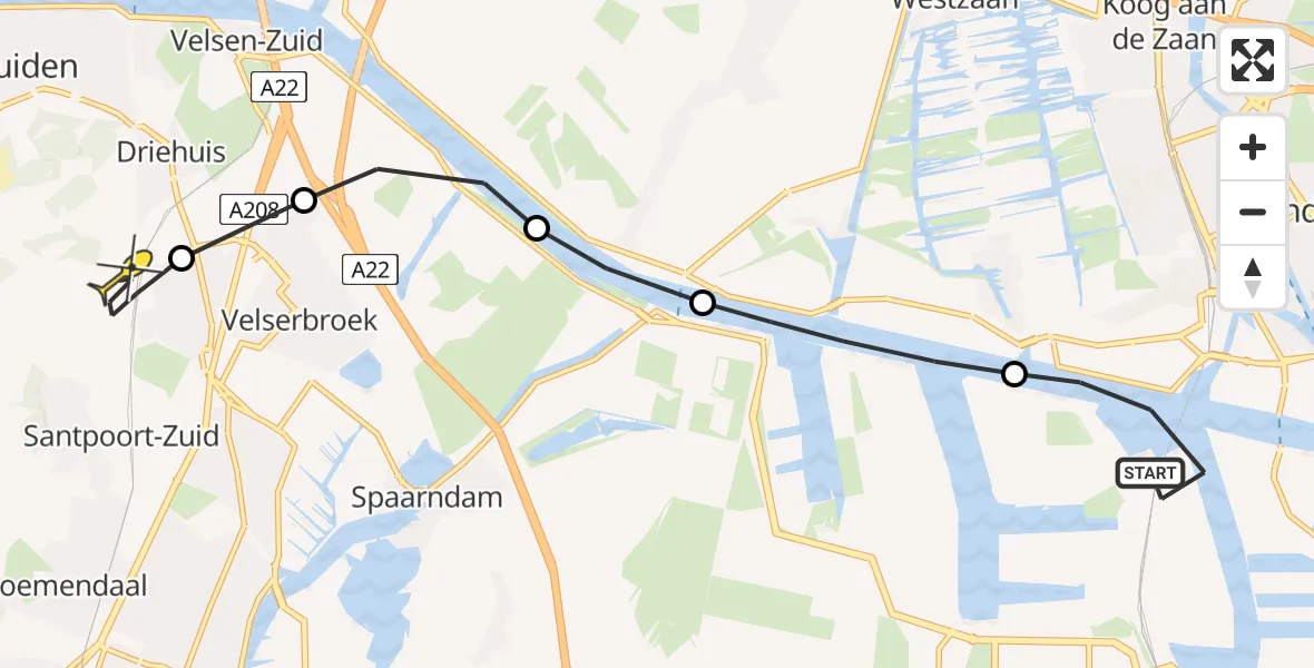 Routekaart van de vlucht: Lifeliner 1 naar Santpoort-Noord, Stromboliweg