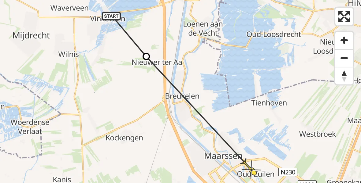 Routekaart van de vlucht: Politieheli naar Oud Zuilen, Oukoop