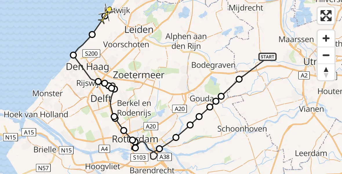 Routekaart van de vlucht: Politieheli naar Katwijk, Papekopperdijk