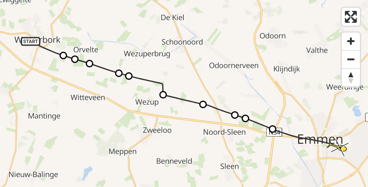 Routekaart van de vlucht: Lifeliner 4 naar Emmen, Westerborkerveld